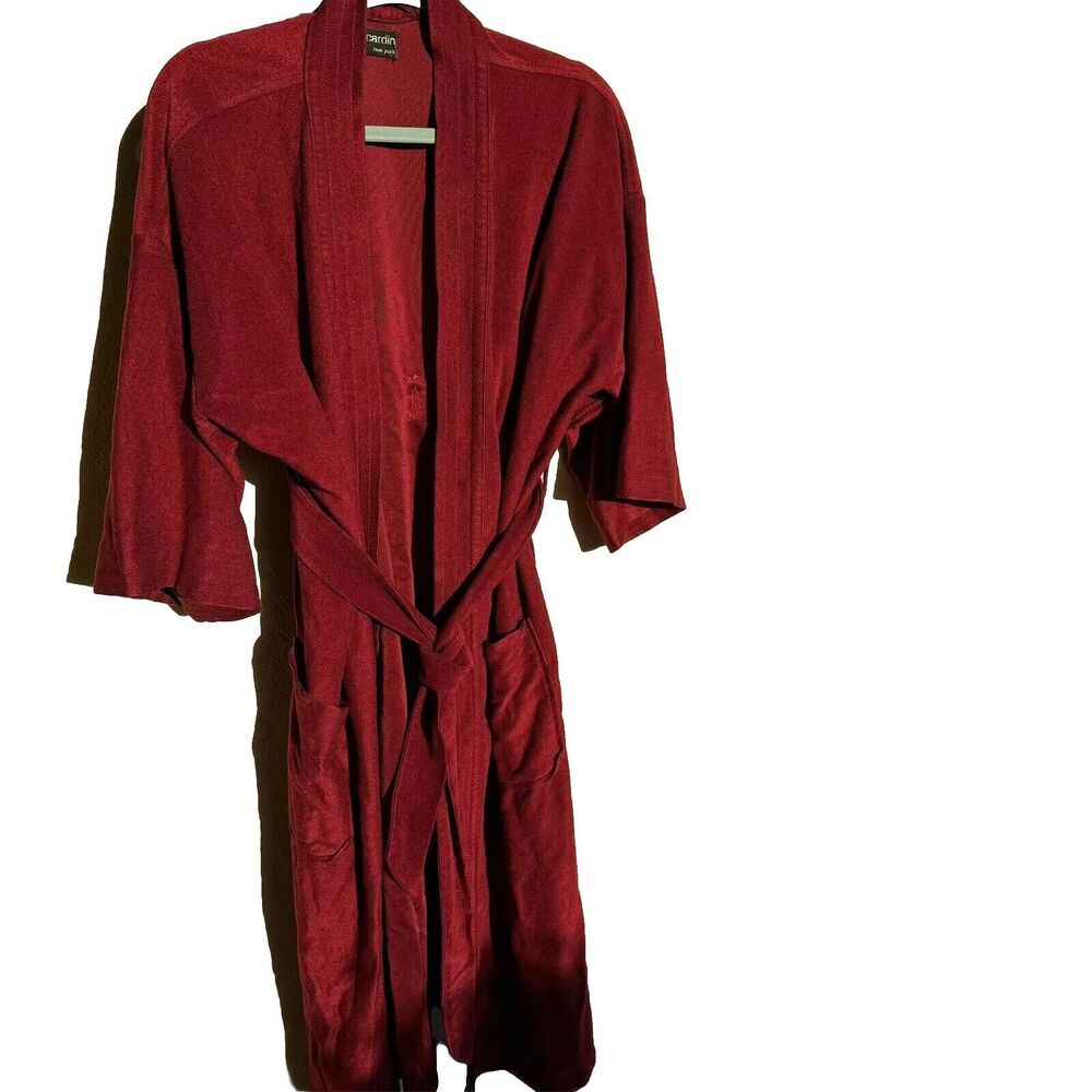 Men's Vtg Pierre Cardin Maroon Robe One Size Polyester Made USA 70s 80s Belted